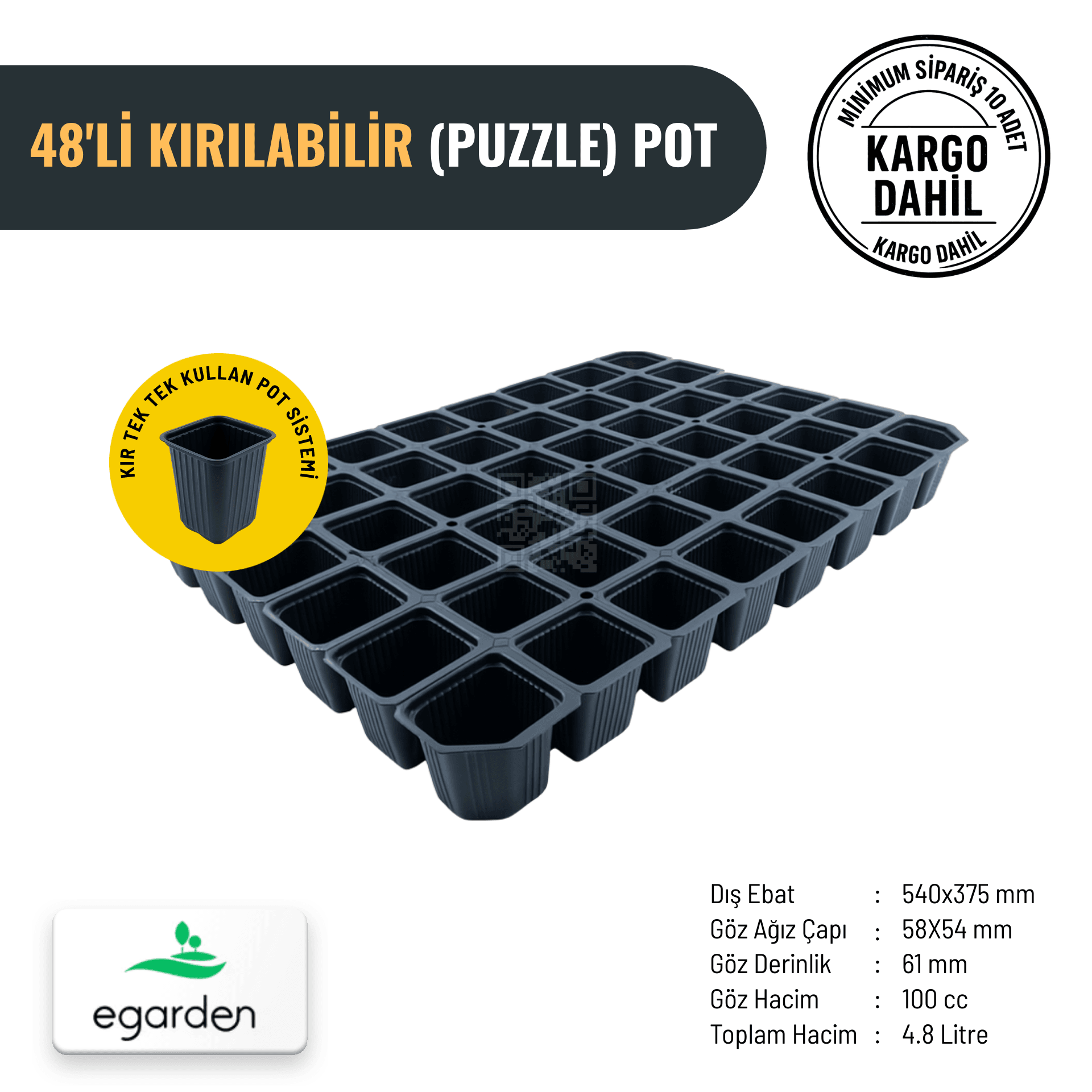 48’li Kırılabilir Puzzle Pot – 100 cc (4.8 Litre Toplam Hacim)